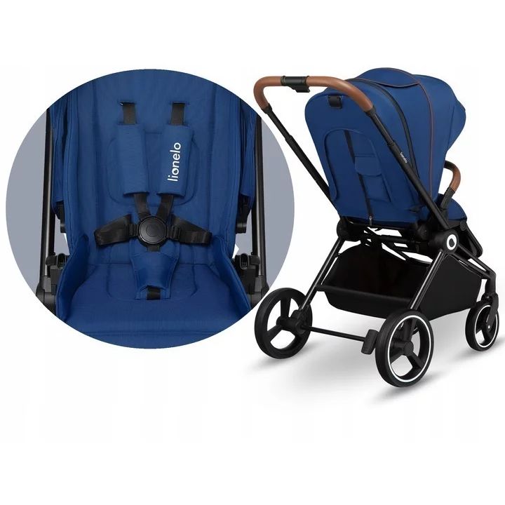 Carucior 2 in 1, Lionelo, Mika, Cadru din aluminiu, Cu landou intarit si salteluta moale, Reversibil, Maner ajustabil, Plasa de tantari, Husa de ploaie, de picioare, 22 kg, Conform cu standardele europene de securitate EN1888-1 EN1888-2, EN1466, Albastru