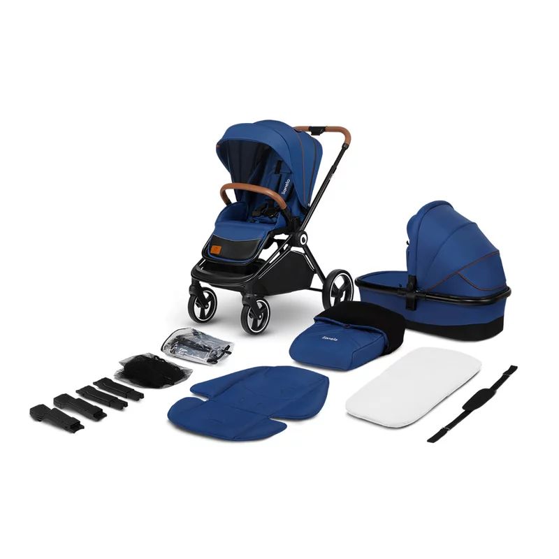 Carucior 2 in 1, Lionelo, Mika, Cadru din aluminiu, Cu landou intarit si salteluta moale, Reversibil, Maner ajustabil, Plasa de tantari, Husa de ploaie, de picioare, 22 kg, Conform cu standardele europene de securitate EN1888-1 EN1888-2, EN1466, Albastru