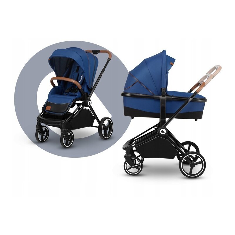 Carucior 2 in 1, Lionelo, Mika, Cadru din aluminiu, Cu landou intarit si salteluta moale, Reversibil, Maner ajustabil, Plasa de tantari, Husa de ploaie, de picioare, 22 kg, Conform cu standardele europene de securitate EN1888-1 EN1888-2, EN1466, Albastru - gogobaby.ro