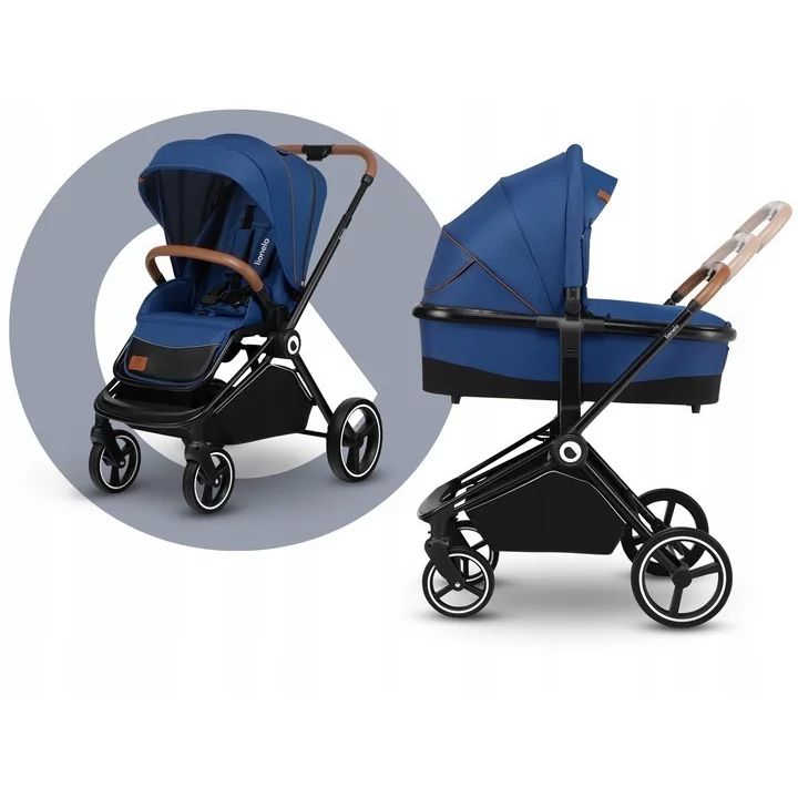 Carucior 2 in 1, Lionelo, Mika, Cadru din aluminiu, Cu landou intarit si salteluta moale, Reversibil, Maner ajustabil, Plasa de tantari, Husa de ploaie, de picioare, 22 kg, Conform cu standardele europene de securitate EN1888-1 EN1888-2, EN1466, Albastru