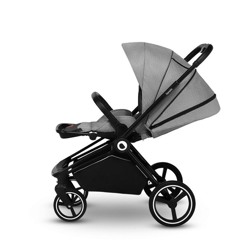 Carucior 2 in 1, Lionelo, Mika, Cadru din aluminiu, Cu landou intarit si salteluta moale, Reversibil, Maner ajustabil, Plasa de tantari, Husa de ploaie, de picioare, 22 kg, Conform cu standardele europene de securitate EN1888-1 EN1888-2, EN1466, Gri - gogobaby.ro