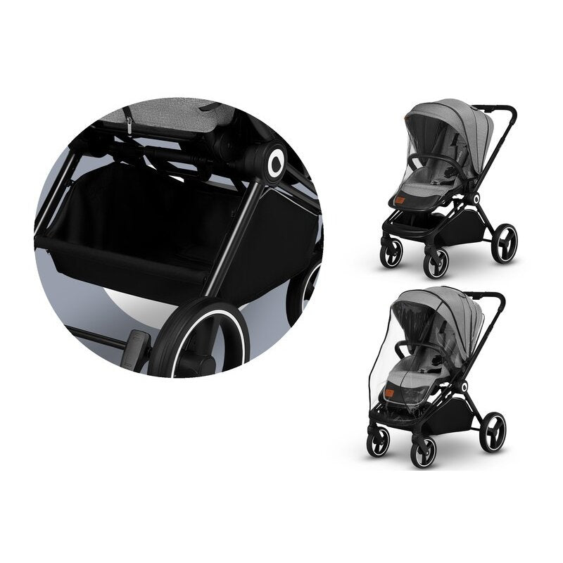 Carucior 2 in 1, Lionelo, Mika, Cadru din aluminiu, Cu landou intarit si salteluta moale, Reversibil, Maner ajustabil, Plasa de tantari, Husa de ploaie, de picioare, 22 kg, Conform cu standardele europene de securitate EN1888-1 EN1888-2, EN1466, Gri - gogobaby.ro