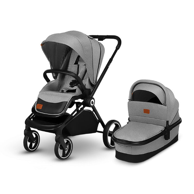Carucior 2 in 1, Lionelo, Mika, Cadru din aluminiu, Cu landou intarit si salteluta moale, Reversibil, Maner ajustabil, Plasa de tantari, Husa de ploaie, de picioare, 22 kg, Conform cu standardele europene de securitate EN1888-1 EN1888-2, EN1466, Gri - gogobaby.ro