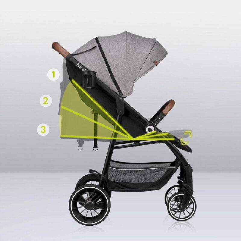 Carucior sport, Lionelo, Alexia, 6 luni+, Cu geanta pentru parinti, Amortizoare, Suport pentru biberon/pahar, Plasa de tantari, Saculet de picioare, Cu UPF50+, Cadru din aluminiu, 0- 15 kg, Conform cu standardul european de securitate EN1888-1, Gri