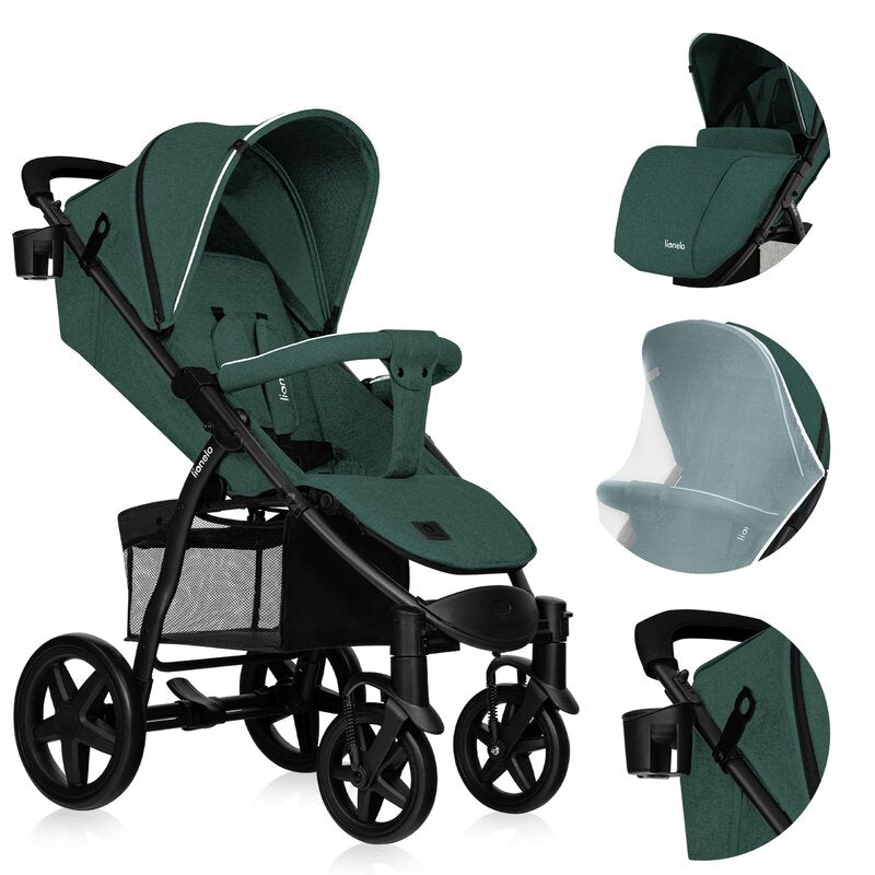 Carucior sport, Lionelo, Annet Plus, De la nastere, Cu accesorii si capotina XXL reglabila, 0 - 22 Kg, Conform cu standardele europene de securitate EN1888-1 si EN1888-2, Verde