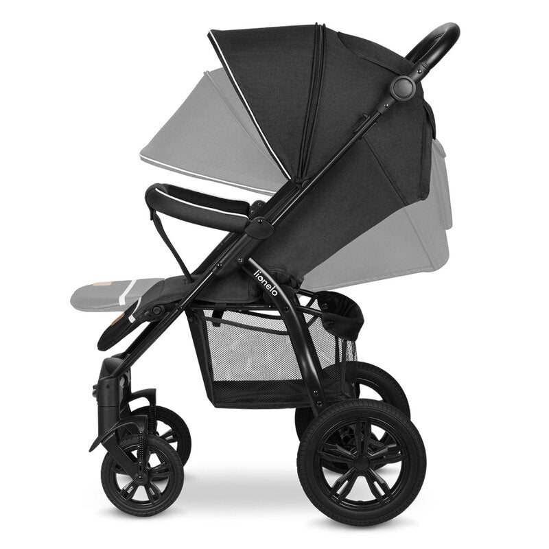 Carucior sport, Lionelo, Annet Tour, De la nastere, Cu capotina impermeabila, Cu filtru UPF 50+, Cu maner reglabil, Plasa de tantari, Suport biberon, Saculet pentru picioare, Pana la 22 kg, Cu certificare TUV, Negru - gogobaby.ro