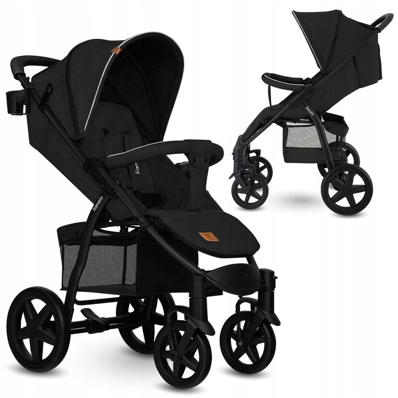 Carucior sport, Lionelo, Annet Tour, De la nastere, Cu capotina impermeabila, Cu filtru UPF 50+, Cu maner reglabil, Plasa de tantari, Suport biberon, Saculet pentru picioare, Pana la 22 kg, Cu certificare TUV, Negru - gogobaby.ro