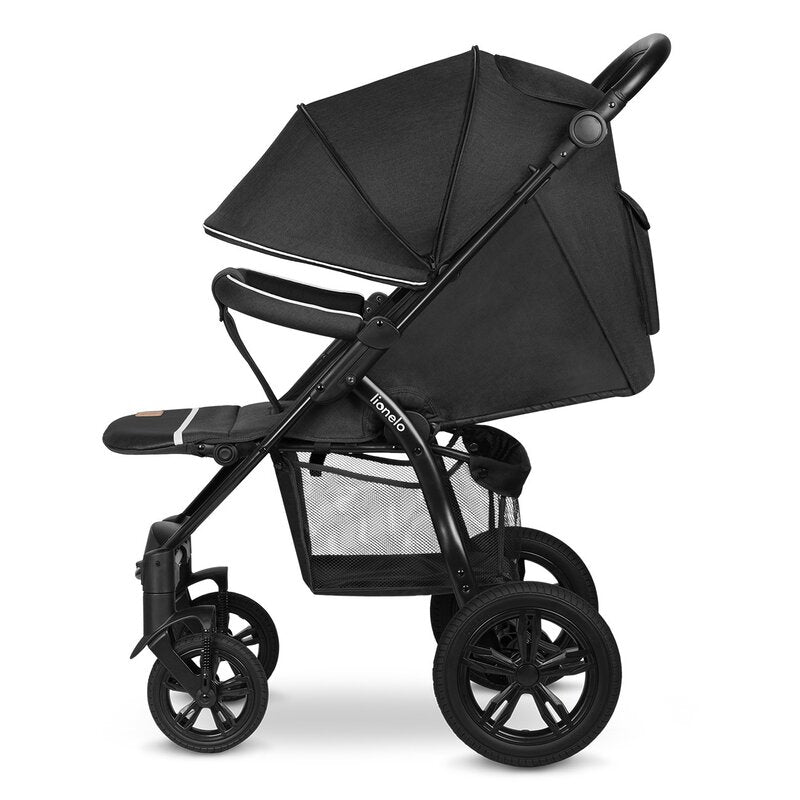 Carucior sport, Lionelo, Annet Tour, De la nastere, Cu capotina impermeabila, Cu filtru UPF 50+, Cu maner reglabil, Plasa de tantari, Suport biberon, Saculet pentru picioare, Pana la 22 kg, Cu certificare TUV, Negru - gogobaby.ro