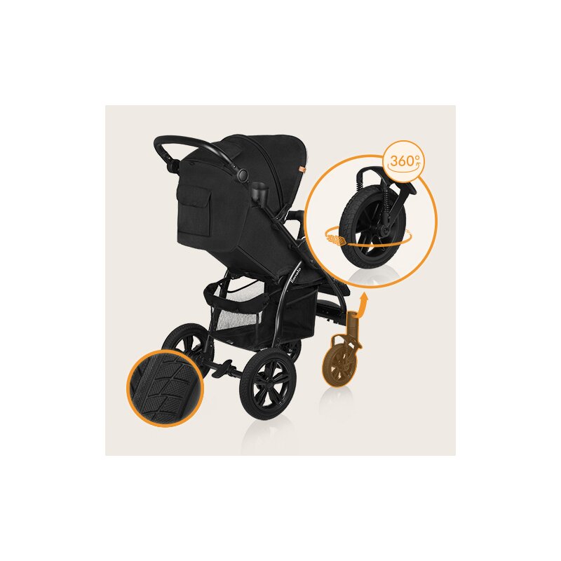 Carucior sport, Lionelo, Annet Tour, De la nastere, Cu capotina impermeabila, Cu filtru UPF 50+, Cu maner reglabil, Plasa de tantari, Suport biberon, Saculet pentru picioare, Pana la 22 kg, Cu certificare TUV, Negru