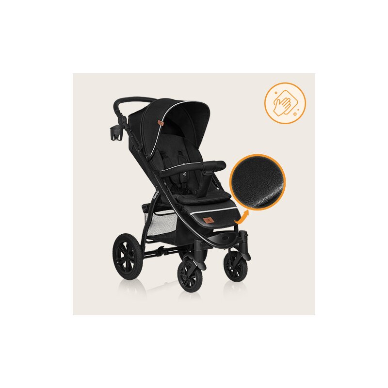Carucior sport, Lionelo, Annet Tour, De la nastere, Cu capotina impermeabila, Cu filtru UPF 50+, Cu maner reglabil, Plasa de tantari, Suport biberon, Saculet pentru picioare, Pana la 22 kg, Cu certificare TUV, Negru