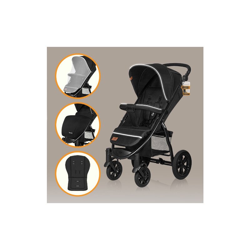 Carucior sport, Lionelo, Annet Tour, De la nastere, Cu capotina impermeabila, Cu filtru UPF 50+, Cu maner reglabil, Plasa de tantari, Suport biberon, Saculet pentru picioare, Pana la 22 kg, Cu certificare TUV, Negru