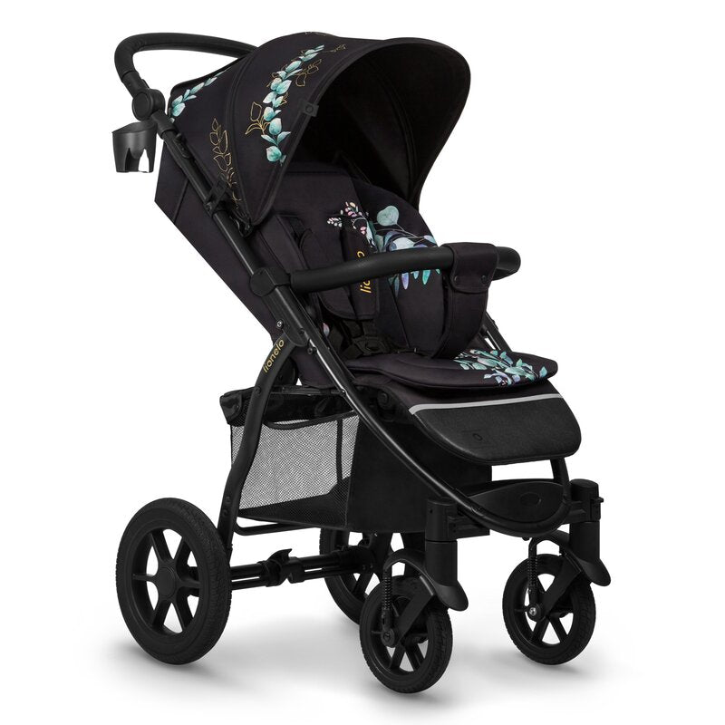 Carucior sport, Lionelo, Annet Tour Golden Moments, Editie Limitata, 0 luni+, Capotina impermeabila UPF 50+, Maner reglabil, Plasa de tantari, Suport biberon, Saculet pentru picioare, Pana la 22 kg, Certificare TUV, Negru