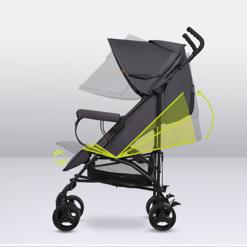 Carucior sport, Lionelo, Elia, Cu plasa de tantari, Suport de picioare reglabil, Spatar ajustabil in 4 pozitii, Capotina XXL, Pliere tip umbrela, Capacitate 15 kg, 6 luni+, EN 1888, Model papadie, Gri