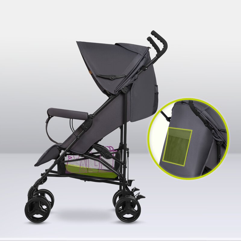 Carucior sport, Lionelo, Elia, Cu plasa de tantari, Suport de picioare reglabil, Spatar ajustabil in 4 pozitii, Capotina XXL, Pliere tip umbrela, Capacitate 15 kg, 6 luni+, EN 1888, Model papadie, Gri