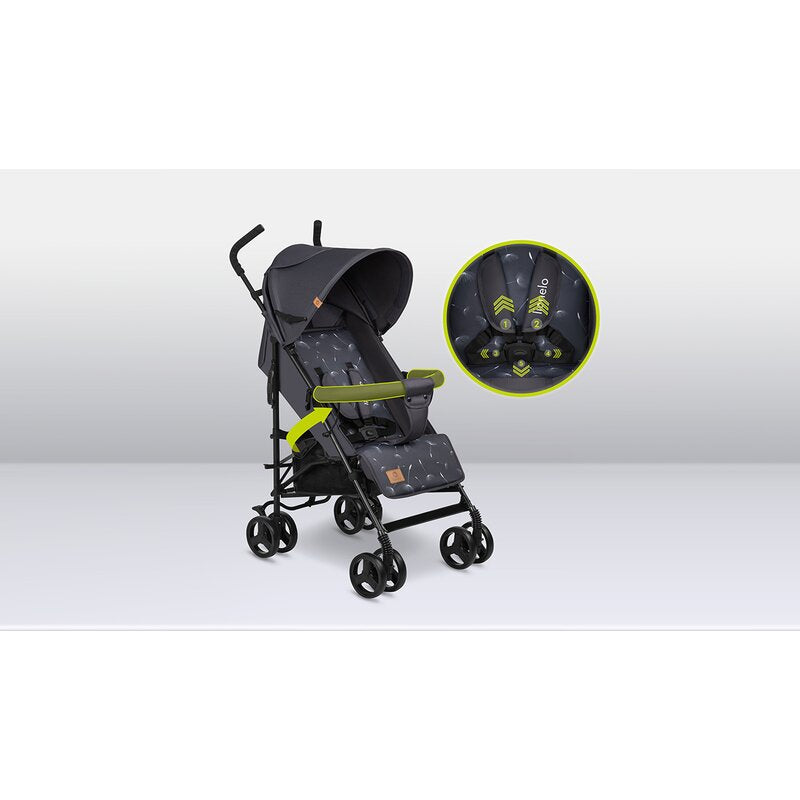Carucior sport, Lionelo, Elia, Cu plasa de tantari, Suport de picioare reglabil, Spatar ajustabil in 4 pozitii, Capotina XXL, Pliere tip umbrela, Capacitate 15 kg, 6 luni+, EN 1888, Model papadie, Gri