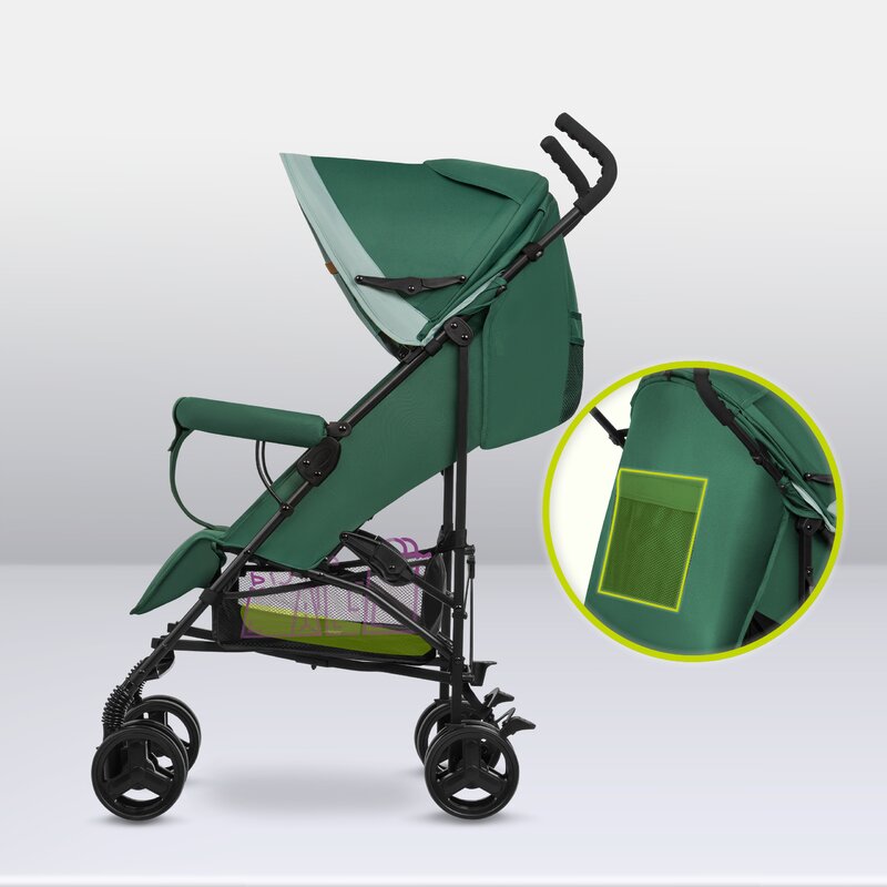 Carucior sport, Lionelo, Elia, Cu plasa de tantari, Suport de picioare reglabil, Spatar ajustabil in 4 pozitii, Capotina XXL, Pliere tip umbrela, Capacitate 15 kg, 6 luni+, EN 1888, Verde