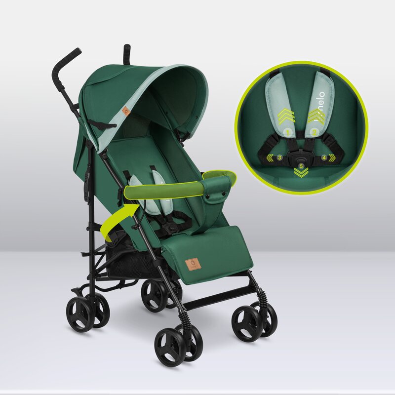 Carucior sport, Lionelo, Elia, Cu plasa de tantari, Suport de picioare reglabil, Spatar ajustabil in 4 pozitii, Capotina XXL, Pliere tip umbrela, Capacitate 15 kg, 6 luni+, EN 1888, Verde