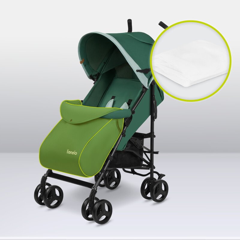 Carucior sport, Lionelo, Elia, Cu plasa de tantari, Suport de picioare reglabil, Spatar ajustabil in 4 pozitii, Capotina XXL, Pliere tip umbrela, Capacitate 15 kg, 6 luni+, EN 1888, Verde