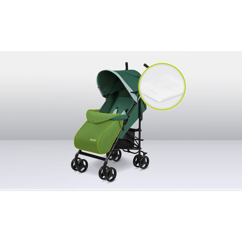 Carucior sport, Lionelo, Elia, Cu plasa de tantari, Suport de picioare reglabil, Spatar ajustabil in 4 pozitii, Capotina XXL, Pliere tip umbrela, Capacitate 15 kg, 6 luni+, EN 1888, Verde