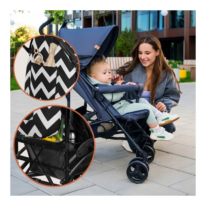 Carucior sport, Lionelo, Elia Oslo, Cu plasa de tantari, Suport de picioare reglabil, Spatar ajustabil in 4 pozitii, Capotina XXL, Pliere tip umbrela, Capacitate 15 kg, 6 luni+, EN 1888, Negru/Alb