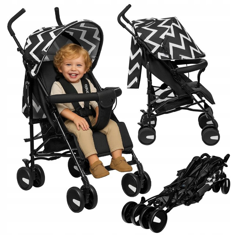 Carucior sport, Lionelo, Elia Oslo, Cu plasa de tantari, Suport de picioare reglabil, Spatar ajustabil in 4 pozitii, Capotina XXL, Pliere tip umbrela, Capacitate 15 kg, 6 luni+, EN 1888, Negru/Alb