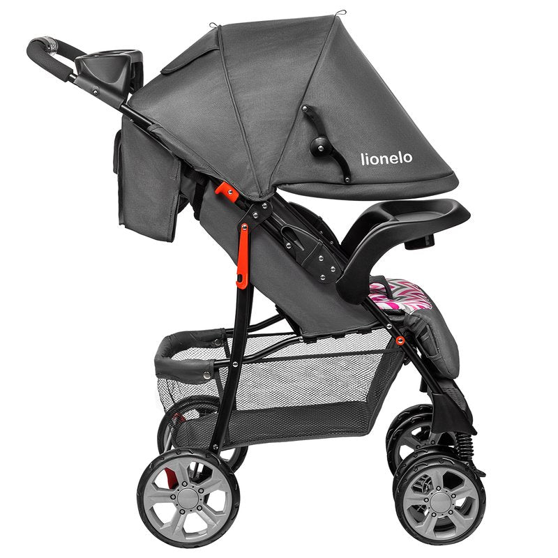 Carucior sport, Lionelo, Emma Plus, Cu tavita, 2 Suporturi pentru pahar, Geanta accesorii, Conform cu standardul european de securitate EN1888-1, Pink Scandi