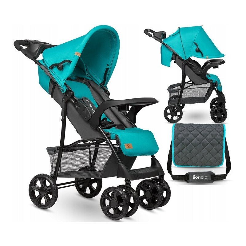 Carucior sport, Lionelo, Emma Plus, Cu tavita, 2 Suporturi pentru pahar, Geanta accesorii, Conform cu standardul european de securitate EN1888-1, Vivid Turquoise - gogobaby.ro