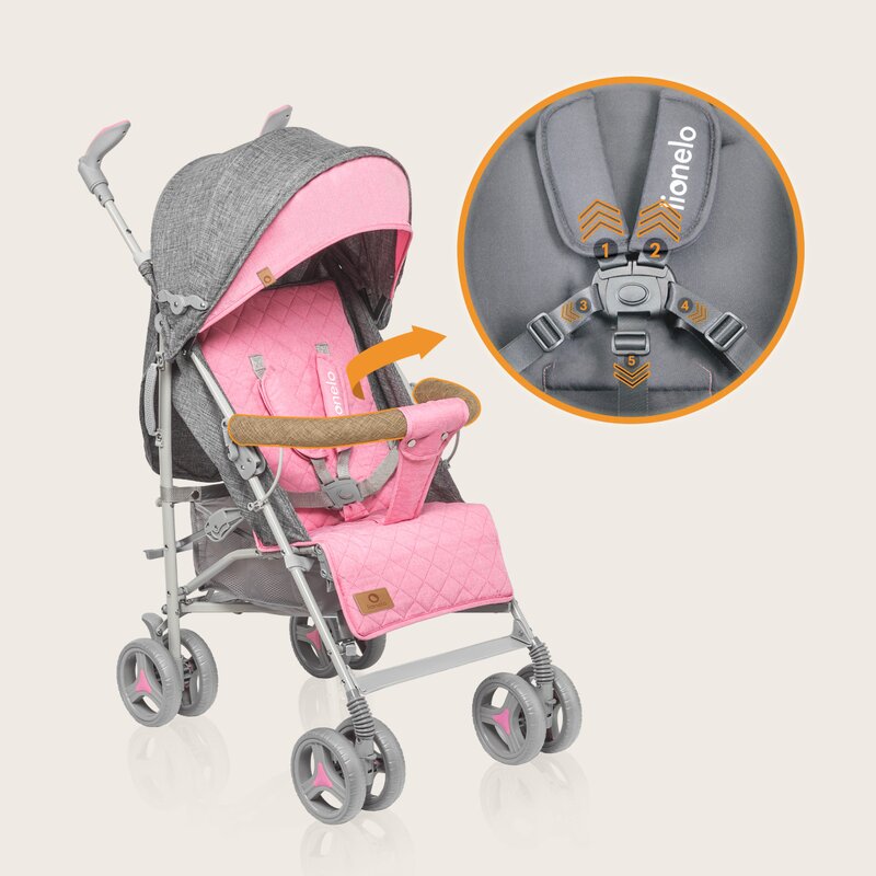 Carucior sport compact, Lionelo, Irma, Spatar reglabil in 4 pozitii, Suport picioare reglabil, Manere rotative, Pliere tip umbrela, 6- 36 luni, Pana la 15 kg, Conform cu EN1888-1:2018, Roz - gogobaby.ro