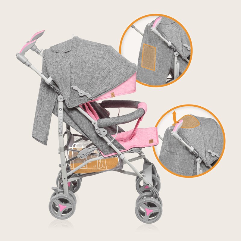 Carucior sport compact, Lionelo, Irma, Spatar reglabil in 4 pozitii, Suport picioare reglabil, Manere rotative, Pliere tip umbrela, 6- 36 luni, Pana la 15 kg, Conform cu EN1888-1:2018, Roz - gogobaby.ro