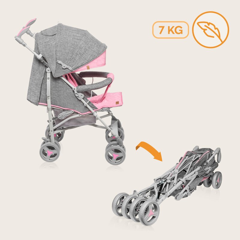 Carucior sport compact, Lionelo, Irma, Spatar reglabil in 4 pozitii, Suport picioare reglabil, Manere rotative, Pliere tip umbrela, 6- 36 luni, Pana la 15 kg, Conform cu EN1888-1:2018, Roz - gogobaby.ro