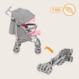 Carucior sport compact, Lionelo, Irma, Spatar ajustabil in 4 pozitii, Suport picioare reglabil, Manere rotative, Pliere tip umbrela, 6- 36 luni, Pana la 15 kg, Conform cu EN1888-1:2018, Roz