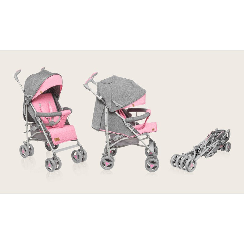Carucior sport compact, Lionelo, Irma, Spatar reglabil in 4 pozitii, Suport picioare reglabil, Manere rotative, Pliere tip umbrela, 6- 36 luni, Pana la 15 kg, Conform cu EN1888-1:2018, Roz - gogobaby.ro