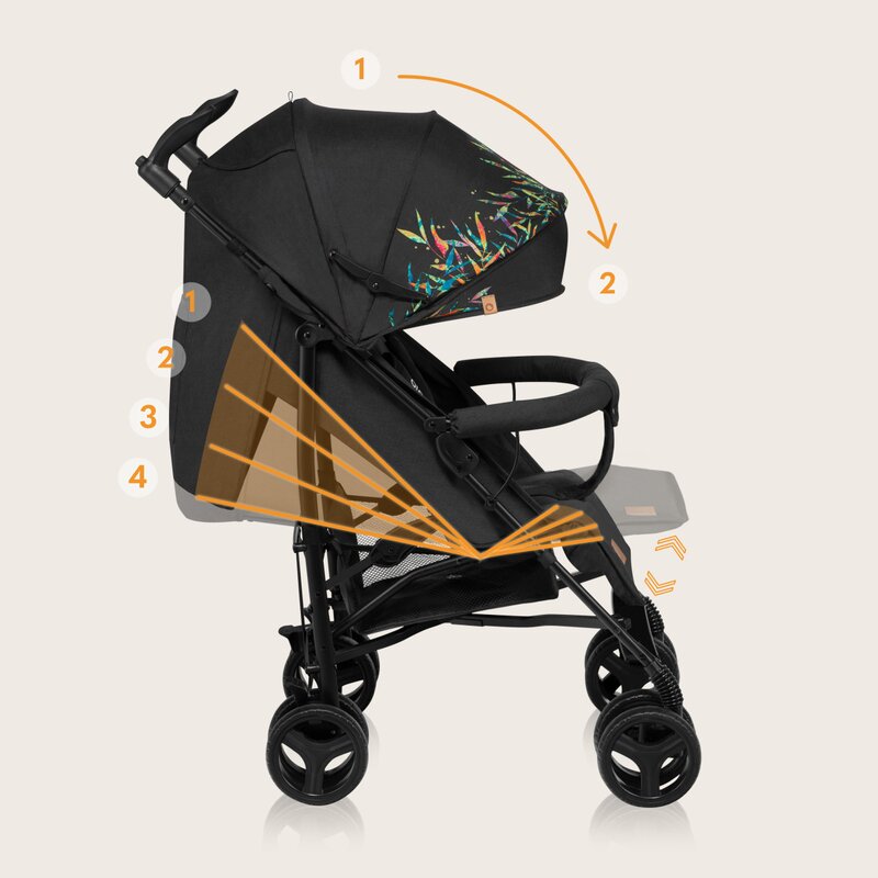 Carucior sport compact, Lionelo, Irma, Spatar ajustabil in 4 pozitii, Suport picioare reglabil, Manere rotative, Pliere tip umbrela, 6- 36 luni, Pana la 15 kg, Conform cu EN1888-1:2018, Negru
