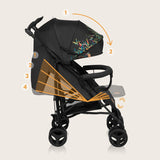 Carucior sport compact, Lionelo, Irma, Spatar ajustabil in 4 pozitii, Suport picioare reglabil, Manere rotative, Pliere tip umbrela, 6- 36 luni, Pana la 15 kg, Conform cu EN1888-1:2018, Negru