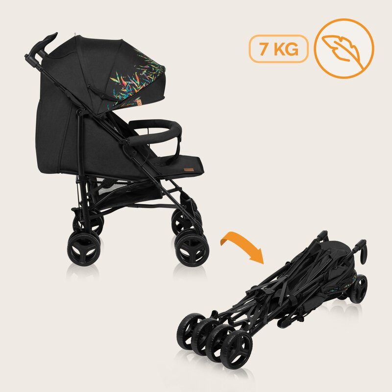 Carucior sport compact, Lionelo, Irma, Spatar ajustabil in 4 pozitii, Suport picioare reglabil, Manere rotative, Pliere tip umbrela, 6- 36 luni, Pana la 15 kg, Conform cu EN1888-1:2018, Negru