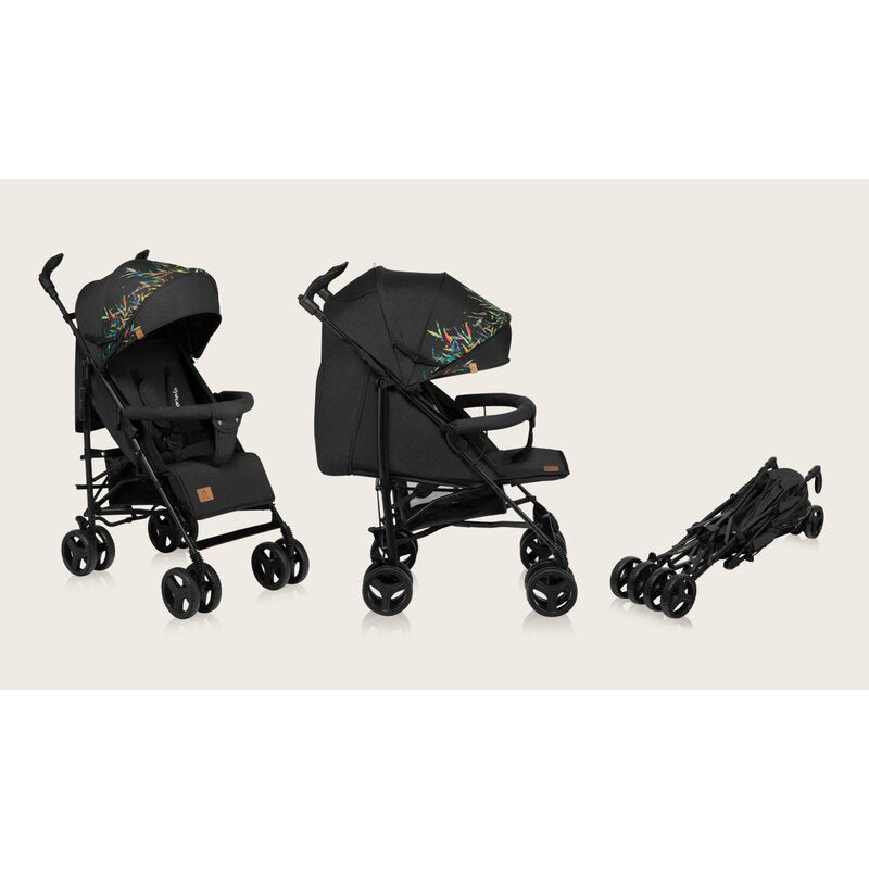 Carucior sport compact, Lionelo, Irma, Spatar ajustabil in 4 pozitii, Suport picioare reglabil, Manere rotative, Pliere tip umbrela, 6- 36 luni, Pana la 15 kg, Conform cu EN1888-1:2018, Negru