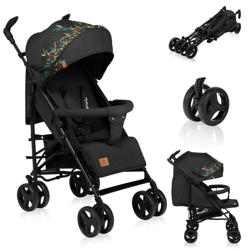 Carucior sport compact, Lionelo, Irma, Spatar ajustabil in 4 pozitii, Suport picioare reglabil, Manere rotative, Pliere tip umbrela, 6- 36 luni, Pana la 15 kg, Conform cu EN1888-1:2018, Negru
