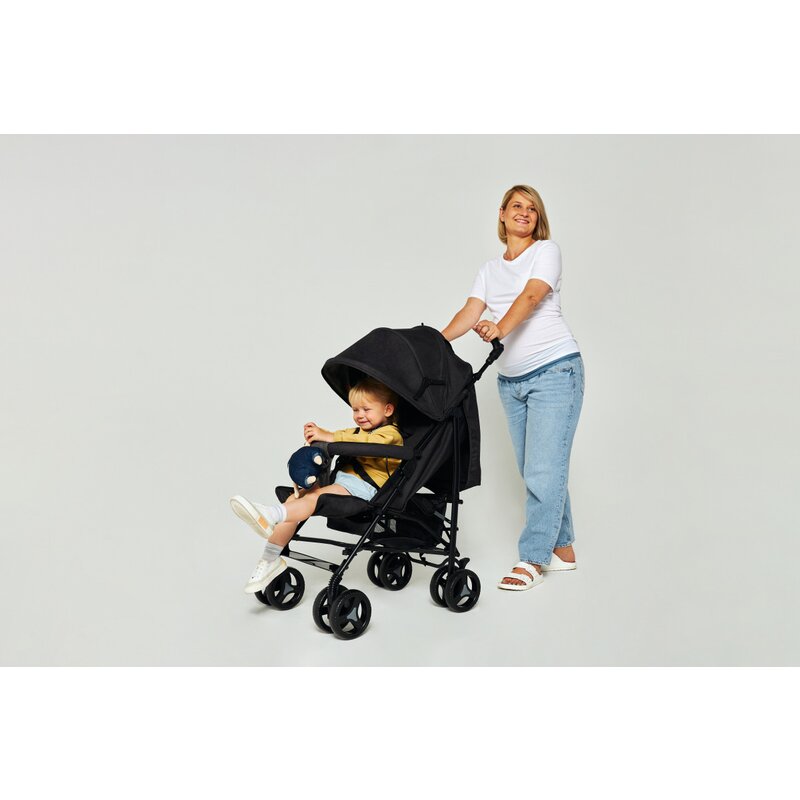 Carucior sport compact, Lionelo, Irma, Spatar ajustabil in 4 pozitii, Suport picioare reglabil, Manere rotative, Pliere tip umbrela, 6- 36 luni, Pana la 15 kg, Conform cu EN1888-1:2018, Negru