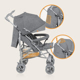 Carucior sport compact, Lionelo, Irma, Spatar ajustabil in 4 pozitii, Suport picioare reglabil, Manere rotative, Pliere tip umbrela, 6- 36 luni, Pana la 15 kg, Conform cu EN1888-1:2018, Gri