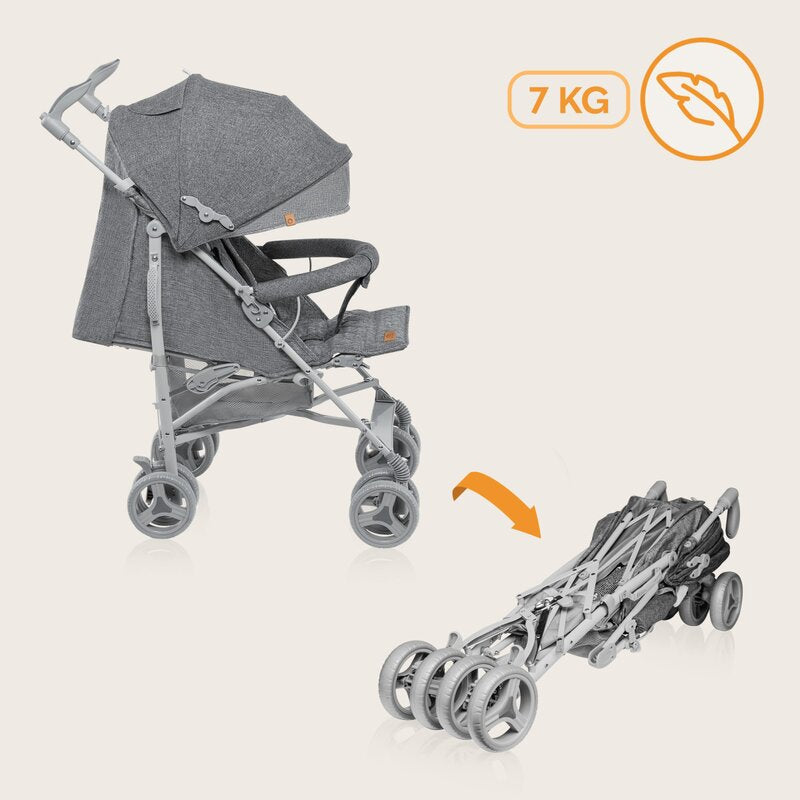 Carucior sport compact, Lionelo, Irma, Spatar ajustabil in 4 pozitii, Suport picioare reglabil, Manere rotative, Pliere tip umbrela, 6- 36 luni, Pana la 15 kg, Conform cu EN1888-1:2018, Gri