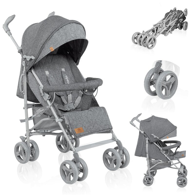 Carucior sport compact, Lionelo, Irma, Spatar ajustabil in 4 pozitii, Suport picioare reglabil, Manere rotative, Pliere tip umbrela, 6- 36 luni, Pana la 15 kg, Conform cu EN1888-1:2018, Gri