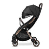 Carucior sport, Lionelo, Julie One, De la nastere, Greutate redusa, Cu accesorii, Cadru din aluminiu, 0-22 kg, Pliere compacta pentru avion, Conform cu standardele europene de securitate EN1888-1 si EN1888-2, Negru/Auriu - gogobaby.ro