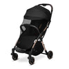 Carucior sport, Lionelo, Julie One, De la nastere, Greutate redusa, Cu accesorii, Cadru din aluminiu, 0-22 kg, Pliere compacta pentru avion, Conform cu standardele europene de securitate EN1888-1 si EN1888-2, Negru/Auriu - gogobaby.ro