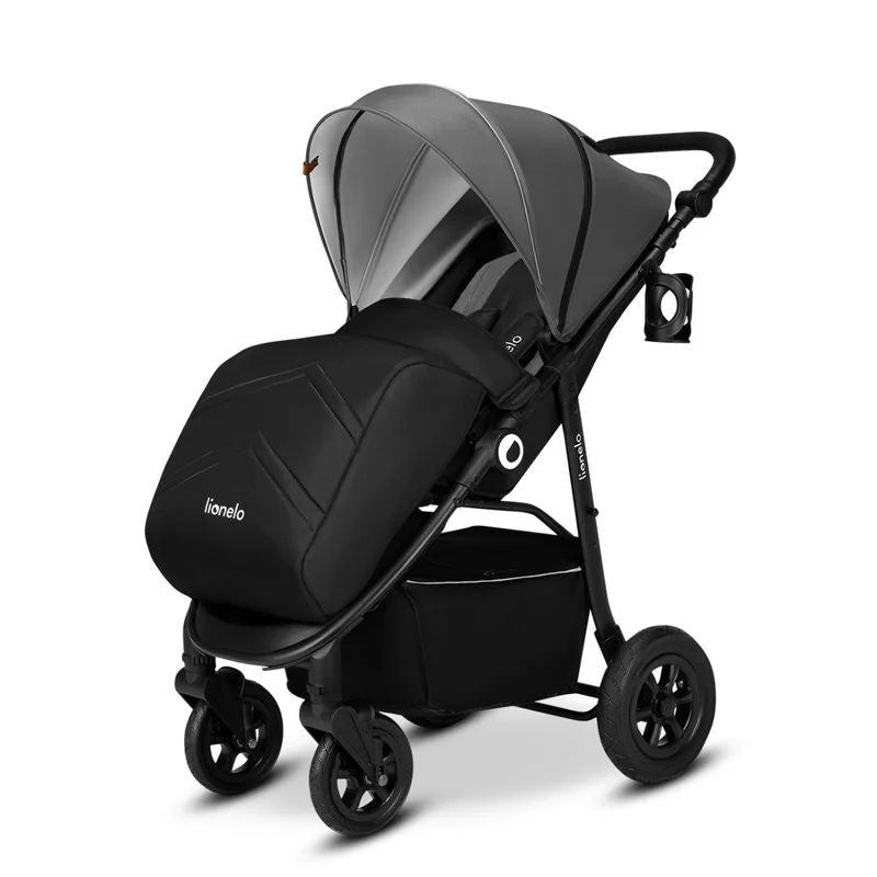 Carucior sport, Lionelo, Natt, De la nastere, Cu accesorii si capotina XXL reglabila, 0 - 22 kg, Conform cu standardele europene de securitate EN1888-1, EN1888-2, Gri