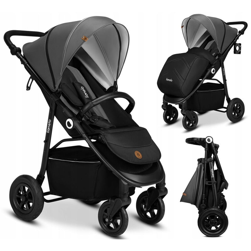 Carucior sport, Lionelo, Natt, De la nastere, Cu accesorii si capotina XXL reglabila, 0 - 22 kg, Conform cu standardele europene de securitate EN1888-1, EN1888-2, Gri - gogobaby.ro