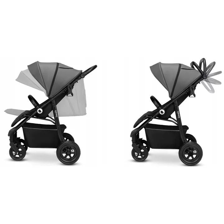 Carucior sport, Lionelo, Natt, De la nastere, Cu accesorii si capotina XXL reglabila, 0 - 22 kg, Conform cu standardele europene de securitate EN1888-1, EN1888-2, Gri