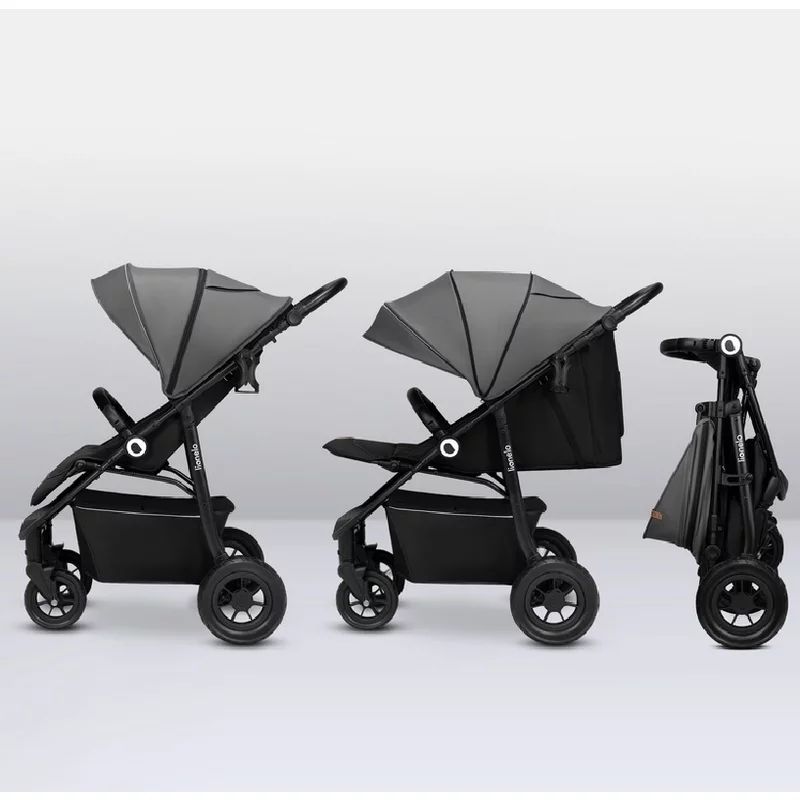 Carucior sport, Lionelo, Natt, De la nastere, Cu accesorii si capotina XXL reglabila, 0 - 22 kg, Conform cu standardele europene de securitate EN1888-1, EN1888-2, Gri