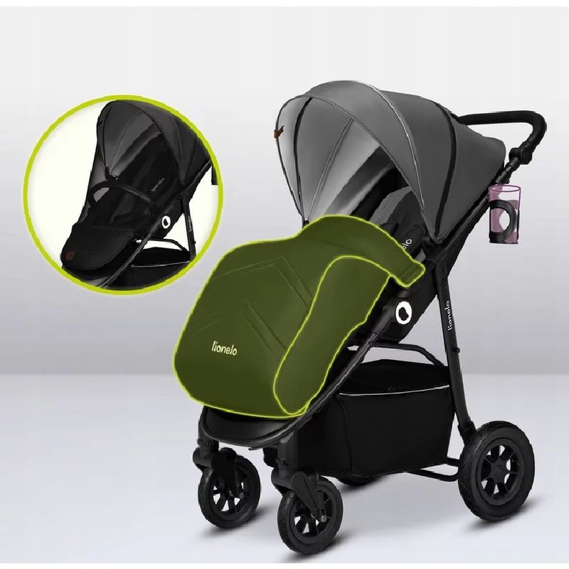 Carucior sport, Lionelo, Natt, De la nastere, Cu accesorii si capotina XXL reglabila, 0 - 22 kg, Conform cu standardele europene de securitate EN1888-1, EN1888-2, Gri