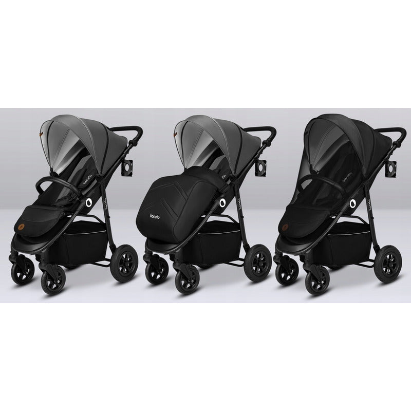 Carucior sport, Lionelo, Natt, De la nastere, Cu accesorii si capotina XXL reglabila, 0 - 22 kg, Conform cu standardele europene de securitate EN1888-1, EN1888-2, Negru Onyx - gogobaby.ro