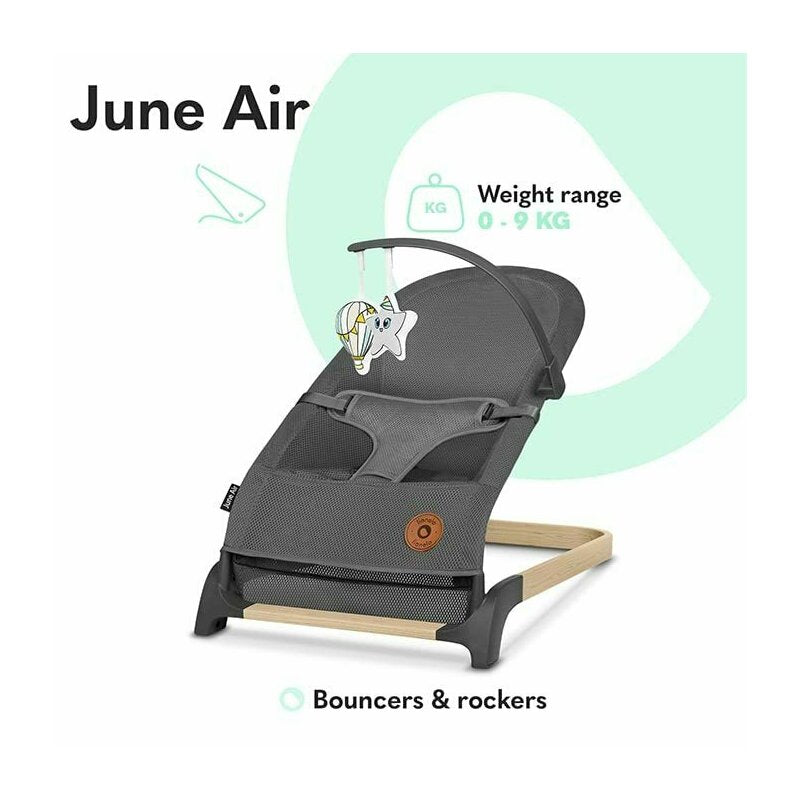 Fotoliu balansoar, Lionelo June AIR, Cu arcada cu jucarii, Ergonomic, Permite circulatia aerului, Balansare manuala, Pliabil, 0 luni+, Gri - gogobaby.ro